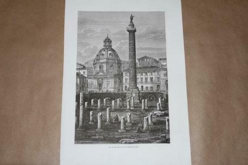 Antieke gravure - Zuil van Trajanus in Rome - 1872 !!, Antiek en Kunst, Kunst | Etsen en Gravures, Ophalen of Verzenden