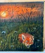 Mooi schilderij, Zonsondergang vos - Joca Beeby 1980 art, Antiek en Kunst, Ophalen of Verzenden