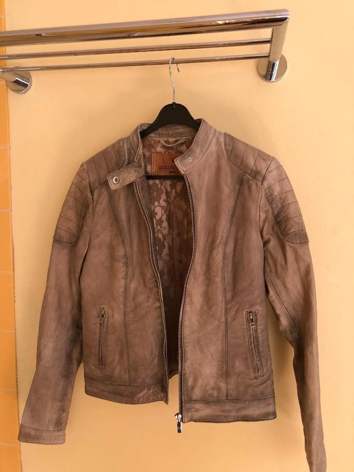 leren jacket Goosecraft biker128 grijs/creme mt S dirty wash, Kleding | Dames, Jassen | Winter, Gedragen, Maat 38/40 (M), Grijs