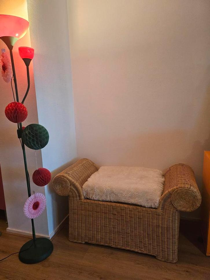 Vintage Rotan Bankje, Huis en Inrichting, Stoelen, Gebruikt, Eén, Riet of Rotan, Bruin, Ophalen of Verzenden