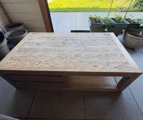 Mooie salontafel van massief notenhout met opberglades, Huis en Inrichting, Tafels | Salontafels, Gebruikt, Minder dan 50 cm, 50 tot 100 cm