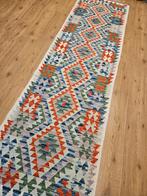 Handgeweven oosterse wollen kelim loper 286x84, Huis en Inrichting, Stoffering | Tapijten en Kleden, Info@SlatsAntiek.nl, Crème