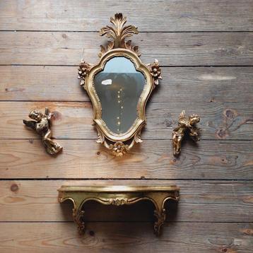 Lucky Vintage antieke rococo set spiegel met bladgoud   beschikbaar voor biedingen
