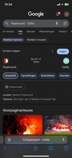 2 tickets feyenoord celtic vak w1, Tickets en Kaartjes, Twee personen