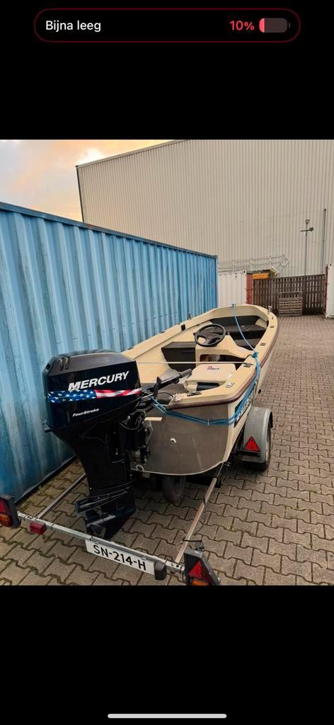 Crescent 465 met 50 pk Mercury 4-tact en trailer, Watersport en Boten, Vis- en Consoleboten, Gebruikt, 30 tot 50 pk, 3 tot 6 meter