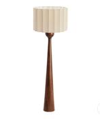 Japandi Retro vloerlamp. Mangohout poot & Linnen kap, Ophalen, Zo goed als nieuw