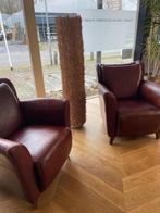 Leren zithoek: halfronde bank, 2 fauteuils, poef, Huis en Inrichting, Ophalen, 100 tot 125 cm, Zo goed als nieuw, Leer