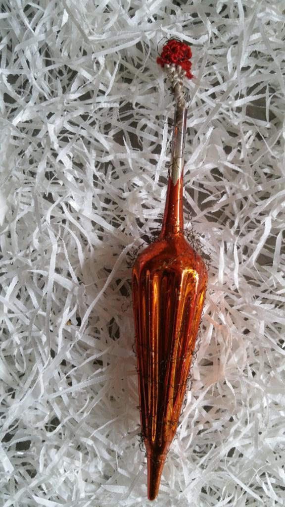 antieke kerstbal nr 222 model oraje-bruine paraplu met leon, Diversen, Kerst, Gebruikt, Ophalen of Verzenden