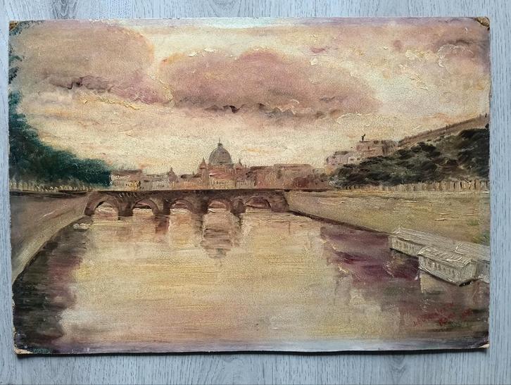 Joh van Kesteren - Zicht op Rome   Kasteel Saint Angelo 1935, Antiek en Kunst, Kunst | Schilderijen | Klassiek, Ophalen of Verzenden