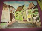 Schilderij: Dorpje, 50 x 40 cm, Antiek en Kunst, Kunst | Schilderijen | Modern, Ophalen of Verzenden