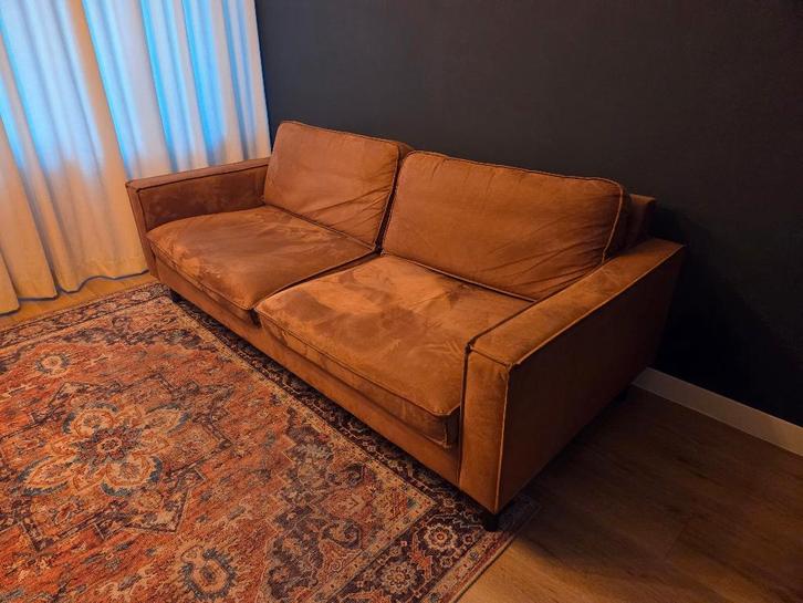 Cognacbank 204 cm breed, Huis en Inrichting, Banken | Bankstellen, Gebruikt, Rechte bank, Driepersoons, 200 tot 250 cm, 75 tot 100 cm