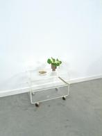 Space age plexiglas trolley messing, tv meubel, stereokast, Gebruikt, Vintage tv meubel plexiglas trolley, Minder dan 100 cm, Metaal