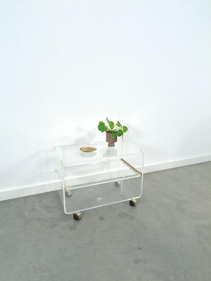 Space age plexiglas trolley messing, tv meubel, stereokast, Huis en Inrichting, Kasten | Televisiemeubels, Gebruikt, Minder dan 100 cm