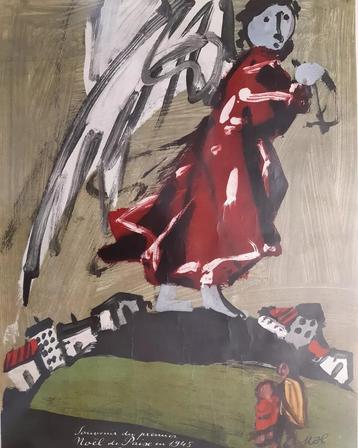 vintage  litho poster engel kerstboodschap  beschikbaar voor biedingen