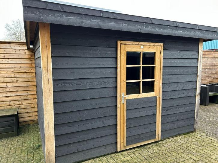 Berging met eiken palen en bevilsiding 350x200 cm, Tuin en Terras, Bergingen en Tuinkasten, Gebruikt, Fietsenberging, Hout, Ophalen