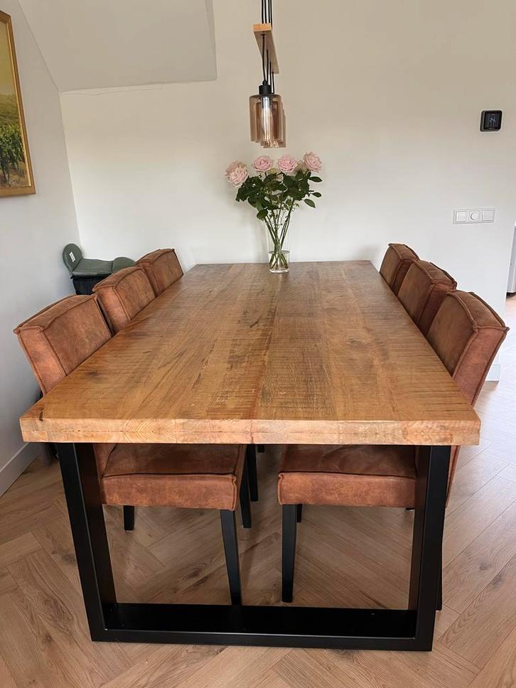 Eettafel 6 persoons - Hout & Staal, Huis en Inrichting, Tafels | Eettafels, Zo goed als nieuw, 100 tot 150 cm, 200 cm of meer