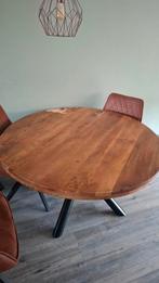 Ronde Mangohouten Eettafel - 130cm, Huis en Inrichting, Ophalen, Gebruikt, Rond, Metaal