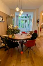 Prachtige ronde eettafel van mangohout met stalen onderstel, Huis en Inrichting, Tafels | Eettafels, Ophalen, 100 tot 150 cm, Rond