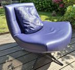 Design draaifauteuil – kuipfauteuil – paars leer met kussen, Ophalen, Gebruikt, Minder dan 75 cm, Metaal