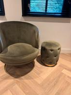 Pmtd Stoel + hocker groen velvet gouden frame nieuwstaat, Huis en Inrichting, Fauteuils, Ophalen of Verzenden, Zo goed als nieuw