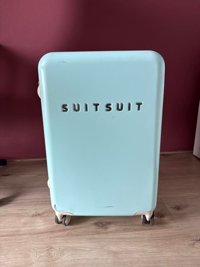 Suitsuit koffer maat M - gebruikt met reishoes, Wieltjes, Gebruikt, 50 tot 60 cm, Hard kunststof