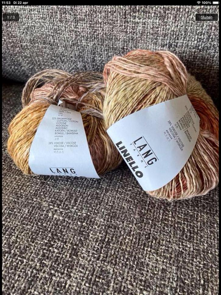 Pakket van 5 Bollen Lang Yarns Linello Col. 109, Hobby en Vrije tijd, Breien en Haken, Zo goed als nieuw, Breien of Haken, Wol of Garen