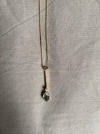 Vintage ketting 14 karaat goud aquamarijn parel diamant, Verzenden, Zo goed als nieuw, Goud
