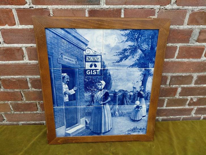 Delftsblauw 6-pas tegeltableau, reclame Konings gist., Antiek en Kunst, Antiek | Wandborden en Tegels, Verzenden