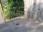 metalen brocante tuinset bankje met 2 stoelen, Ophalen, Gebruikt