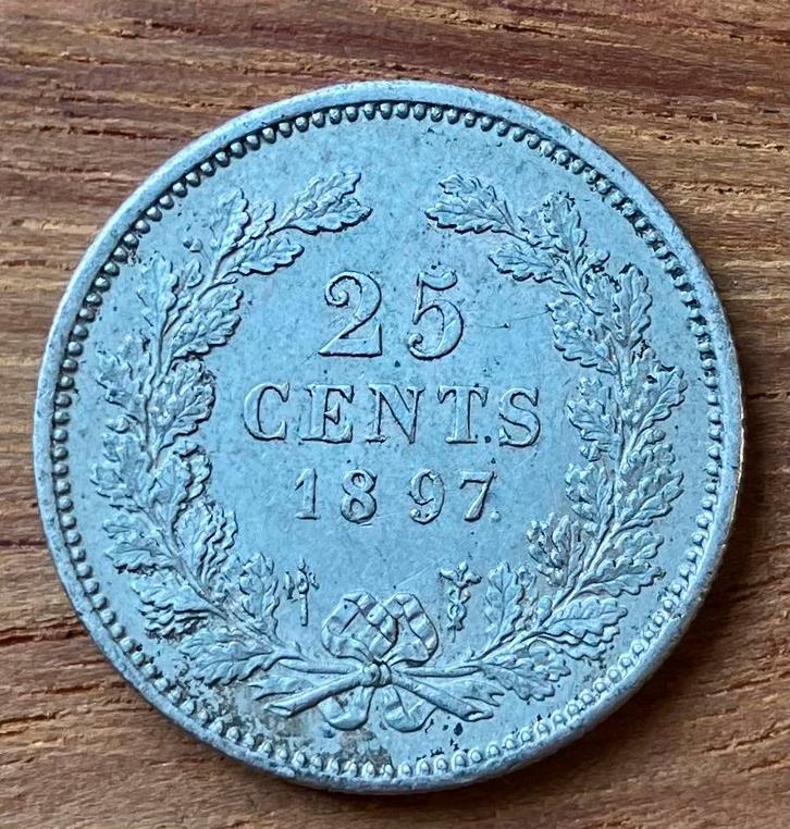 nette 25 cent 1897 Wilhelmina, Postzegels en Munten, Munten | Nederland, Losse munt, 25 cent, Koningin Wilhelmina, Zilver, Ophalen