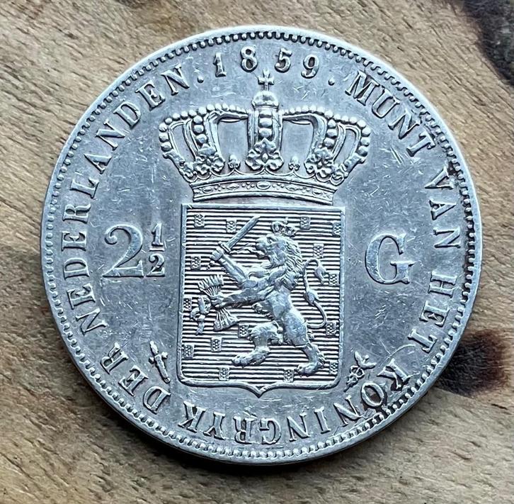 2,5 gulden 1859 Willem III, Postzegels en Munten, Munten | Nederland, Losse munt, 2½ gulden, Koning Willem III, Zilver, Ophalen