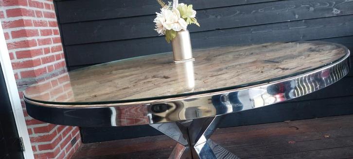 Ronde Eettafel  Zilver Sleeper Wood Met Zilveren Rand, Huis en Inrichting, Tafels | Eettafels, Nieuw, 100 tot 150 cm, 100 tot 150 cm