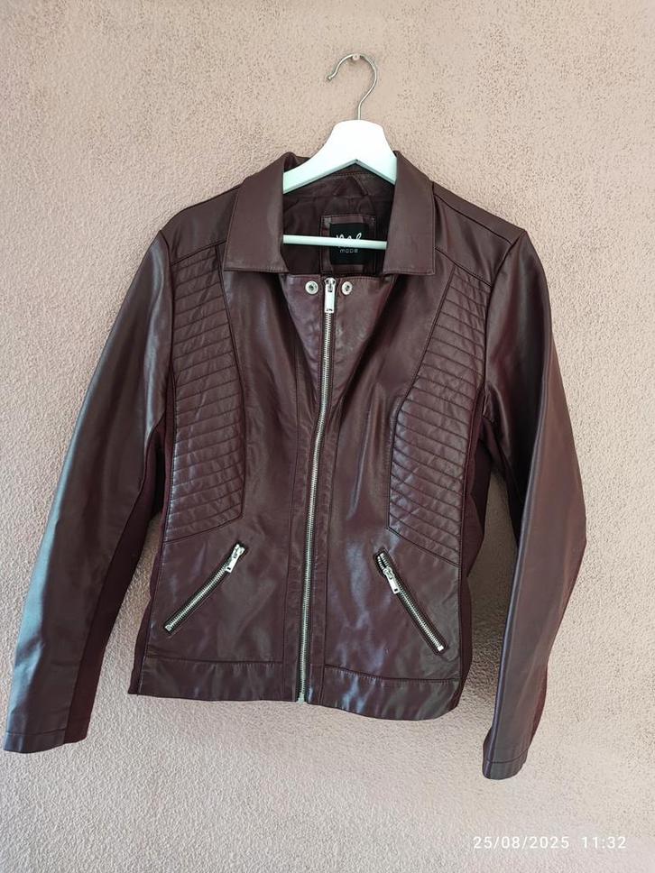 MS Mode Leren Jack – Aubergine – Maat 44, Kleding | Dames, Jassen | Zomer, Zo goed als nieuw, Maat 42/44 (L), Paars, Ophalen of Verzenden