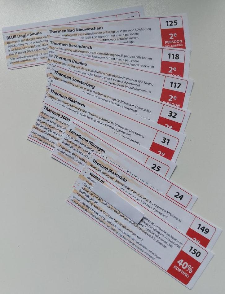 Thermen/ sauna kortingsbonnen postcodeloterij 2025, Tickets en Kaartjes, Kortingen en Cadeaubonnen, Kortingsbon