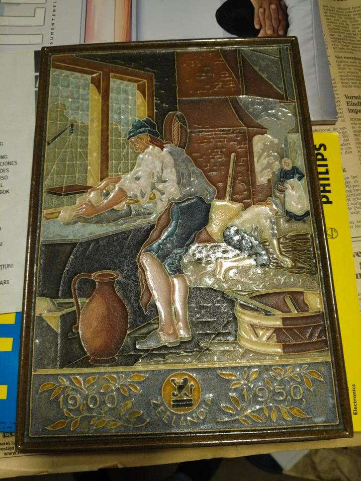 Delfts Blauw Cloisonné Tegel - Bakkerij Zeelandia 1950, Antiek en Kunst, Antiek | Wandborden en Tegels, Ophalen