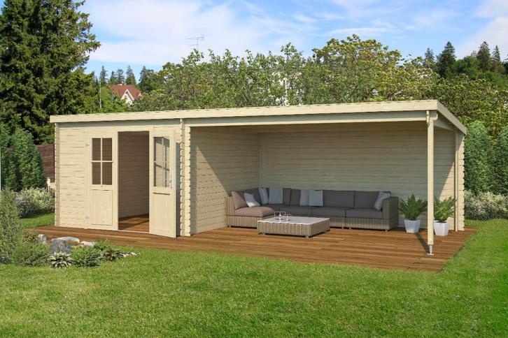 Blokhut met overkapping St. Louis 681x292 Onbehandeld vuren, Hobby en Vrije tijd, Overige Hobby en Vrije tijd, Nieuw, Verzenden