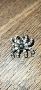Spinnenbroche met strass, Gebruikt, Minder dan 4 cm, Ophalen of Verzenden, Zilver