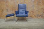 ZGANieuw! blauwe leren Label Don fauteuil + evt hocker!, Ophalen, 75 tot 100 cm, Metaal, Kreas