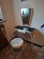 Aparte en mooie vintage kaptafel met spiegel, lade en stoel, Ophalen, Gebruikt, 100 tot 150 cm, Metaal of Aluminium
