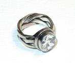 Zilveren 925 gevlochten ring met bergkristal, maat ca 17,5., Sieraden, Tassen en Uiterlijk, Ringen, Ophalen of Verzenden, Zilver