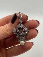 A443 Prachtige vintage zilveren hanger parel markasiet, Sieraden, Tassen en Uiterlijk, Antieke sieraden, Ophalen of Verzenden
