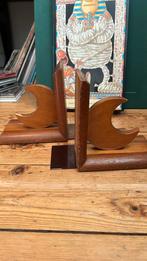 Antieke vintage midcentury houten boekensteunen maan, Ophalen of Verzenden, Gebruikt