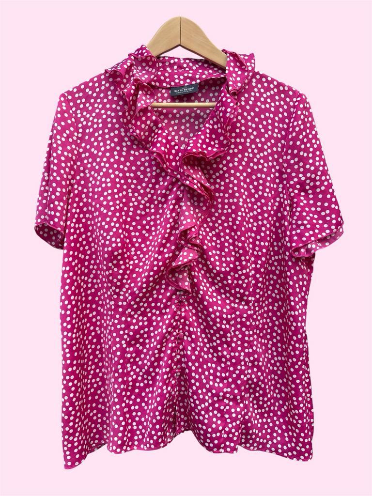 Roze satijnen blouse Sixth Sence - Maat L, Ophalen of Verzenden, Zo goed als nieuw, Maat 42/44 (L), Roze