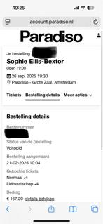 Sophie Ellis-Bextor concert 26 September - 4 kaarten met lid, Twee personen, September