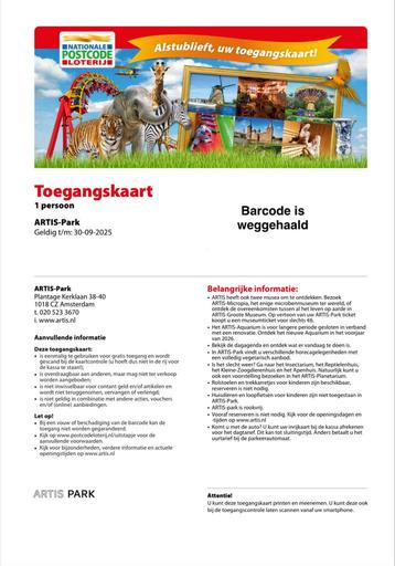 4x toegangskaart voor ARTIS beschikbaar voor biedingen
