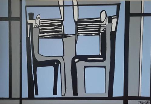 Stylistisch groot schilderij ZWART WIT GRIJS, Antiek en Kunst, Kunst | Schilderijen | Modern, Ophalen of Verzenden