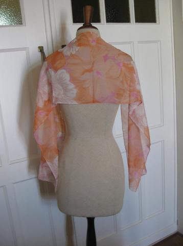 Vintage sjaal omslagdoek pashmina bloemen print oranje roze beschikbaar voor biedingen