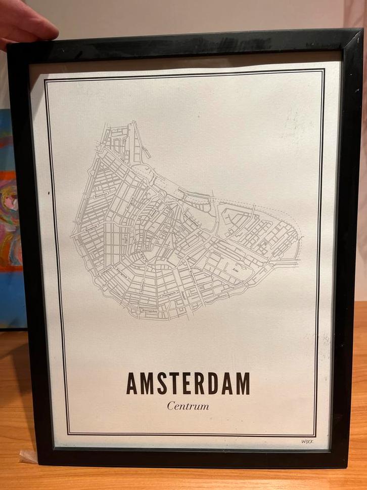 Amsterdam Centrum Kaart in Lijst, Antiek en Kunst, Kunst | Tekeningen en Foto's, Ophalen of Verzenden