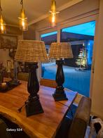Twee Schemerlampen met Rotan Kap, Ophalen, Hout, Minder dan 100 cm, Landelijk