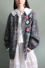 Vintage handgebreid bloemen boho vest M L, Maat 38/40 (M), Ophalen of Verzenden, Zo goed als nieuw, Vintage